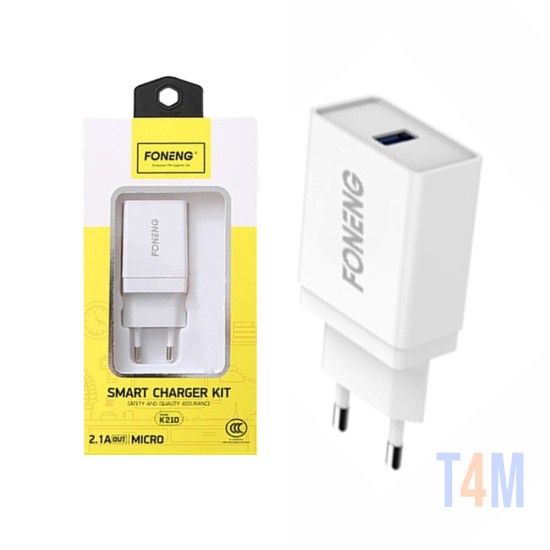 Adaptador Foneng K210 USB Rápido 2,1A Branco